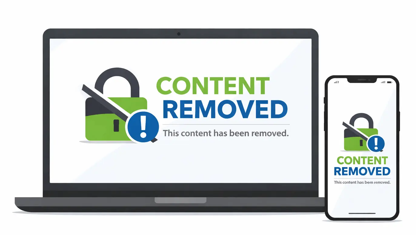 DMCA content successfully removed notification showing completed takedown